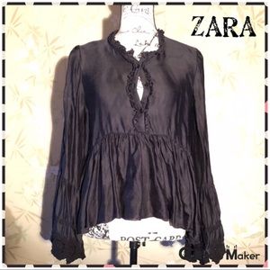 ZARA🥀Bell Sleeved High-Low Pintuck Blouse